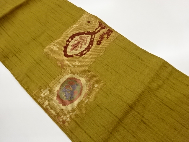JAPANESE KIMONO / HANDWOVEN MAWATA TSUMUGI SHIKISHI / ABSTRACT / FLORA